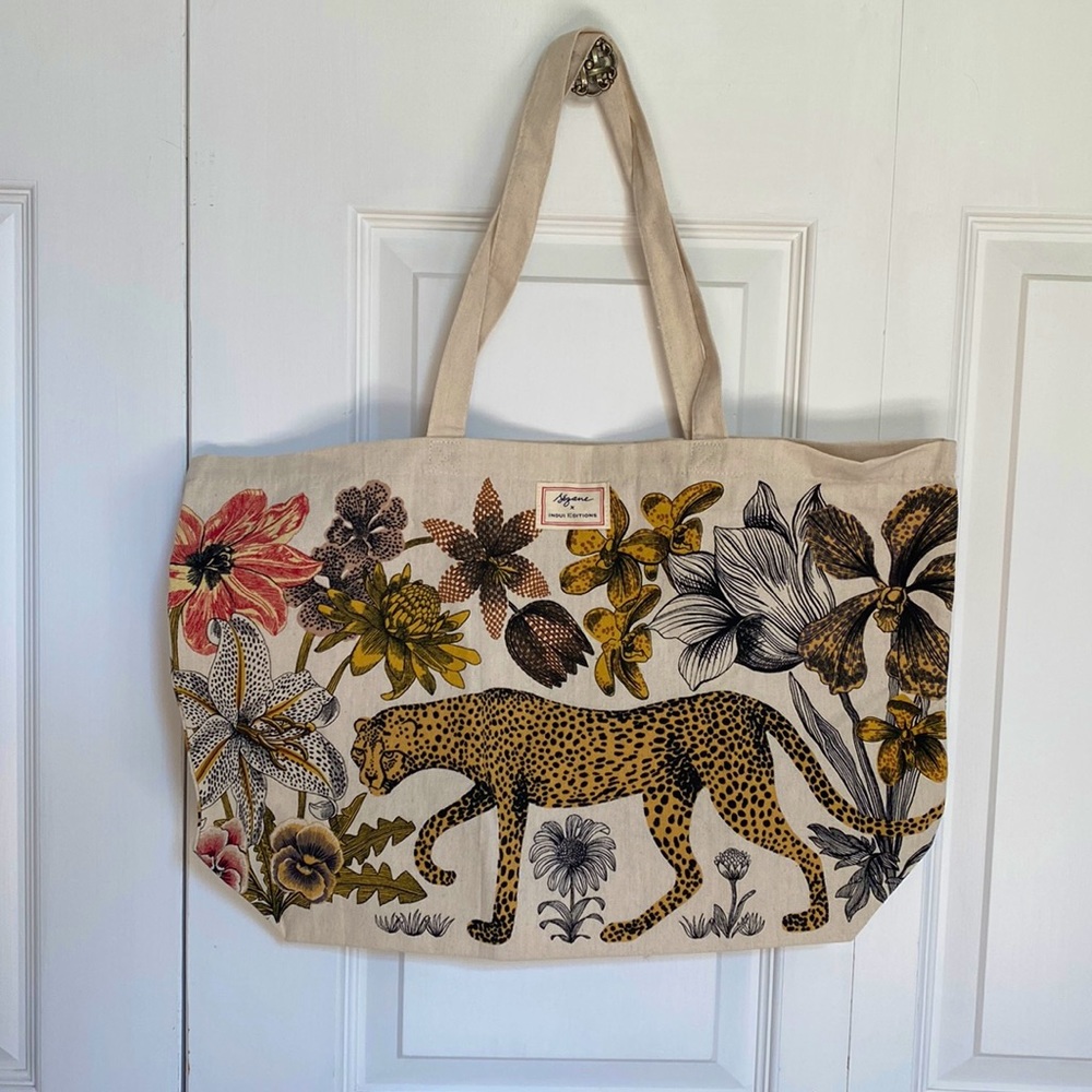 Sezane X Inoui Editions jungle leopard tote bag